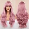 BLONDE UNICORN 24 Inch Pink Long Wavy Curly Hair With Bangs Elegant and Fashionable Synthetic Wig For Ladies
