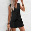 Damen Sommer 2-teilige Outfits Ärmellose Knopfleiste Blazer Weste Shorts Passendes Set Lässiges Büro Business Anzug Sets