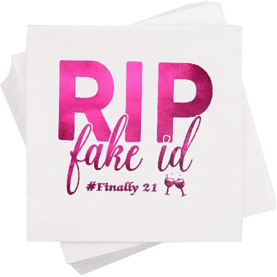 21st Birthday Decorations for Her - 21 Birthday Party Cocktail Napk, Hot Pink Gold Foil, 5 x 5  Folded,50 Pack - Finally 21, Cheers to Twenty One. 21st