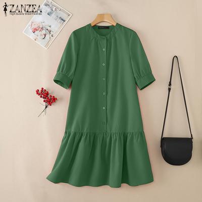 Vestido Casual Feminino de Verão Solto de Manga Curta com Decote Redondo