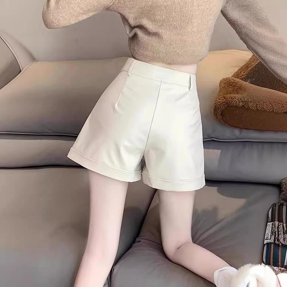 Dámské PU kožené šortky podzimní a zimní nové s vysokým pasem a zeštíhlující svrchní oděv volné široké nohavice áčkového střihu ležérní legíny