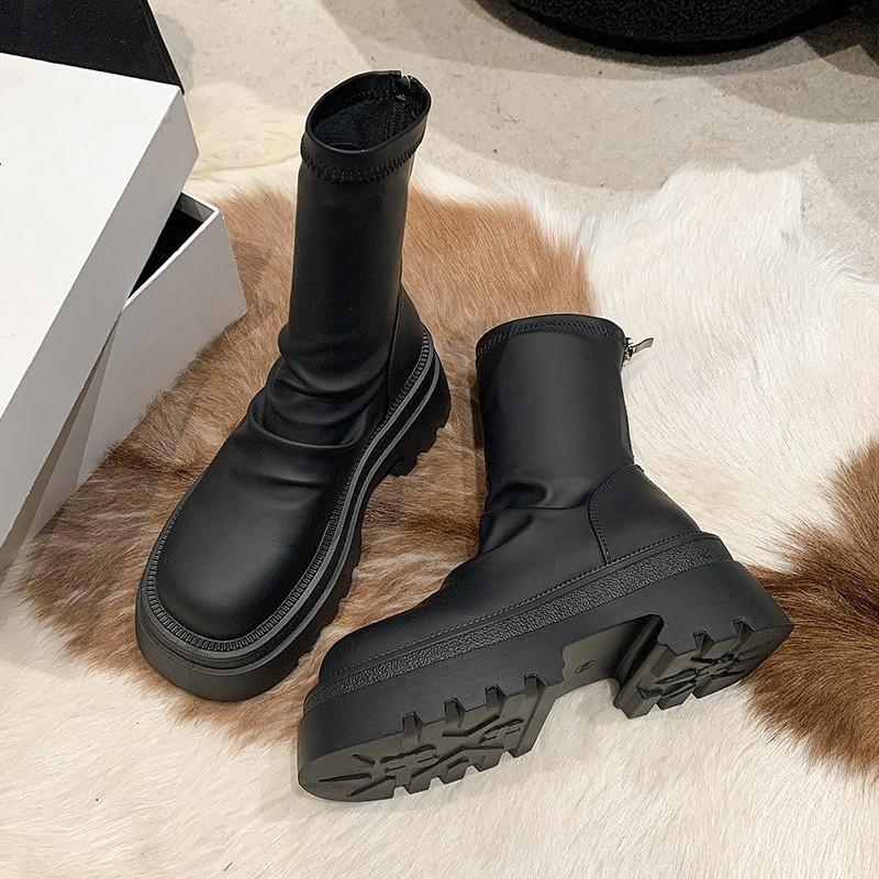 Folded Thick-soled Short Boots 2025 New Small Elastic Thin Boots Street Stacking Martin Boots