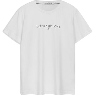 Calvin Klein Logo Print Round Neck Short Sleeve T-Shirt Unisex T-Shirts White J318472YAF