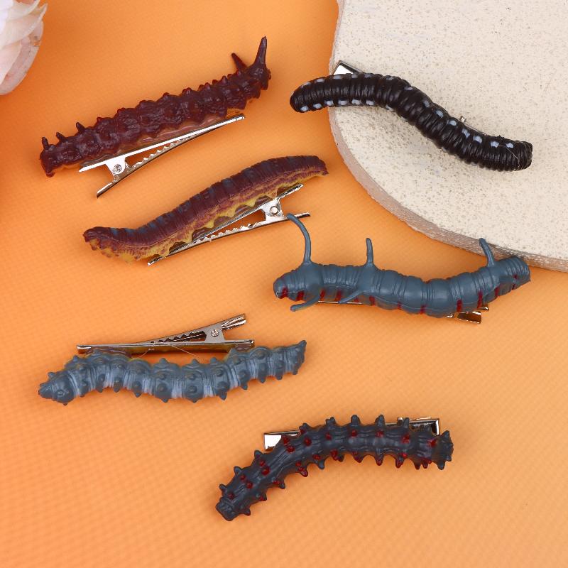 6/12Pcs Simulation Spooky Caterpillars Hair Clip Funny Creative 3D Crawl Insect Duckbill Clip Hairpin Prank Party Hair Accessory