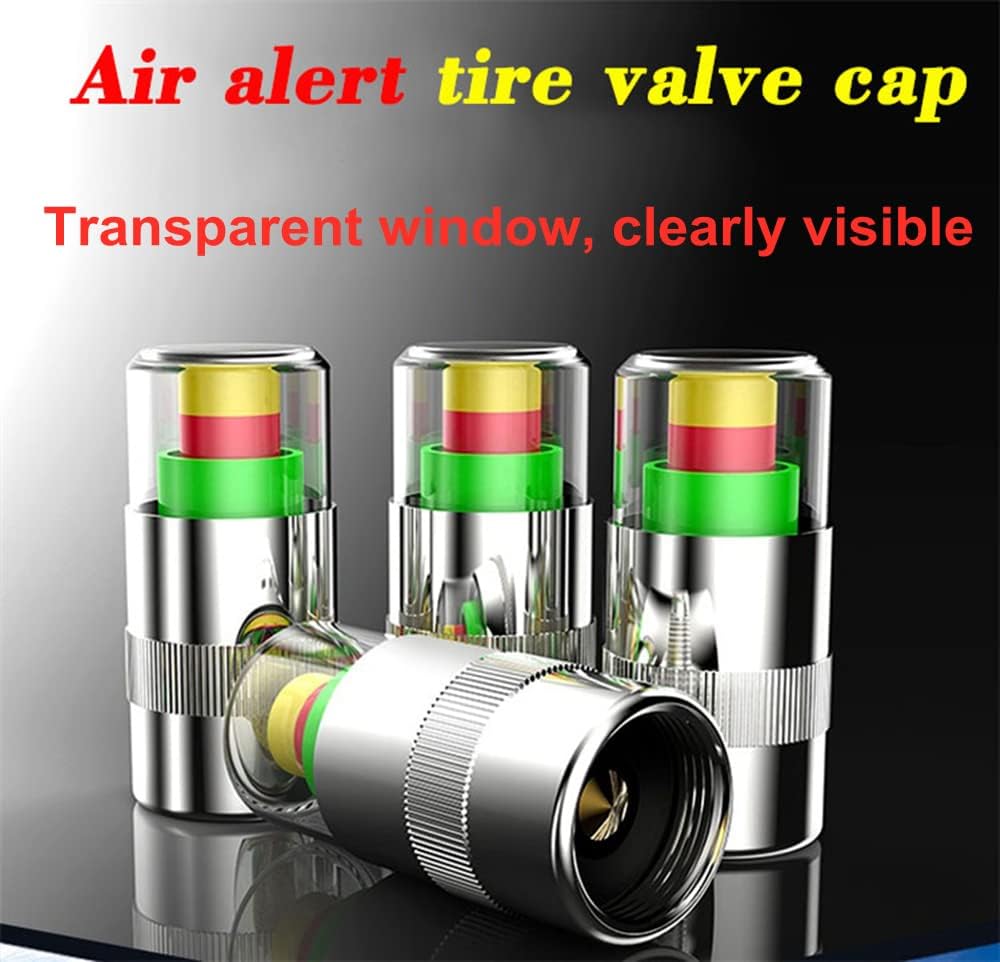 4Pcs Tire Pressure Gauge Caps: Fuel Saving Air Pressure Monitor, Visual 3-Color Alert Sensor, External Tpms Valve Cap For Truck