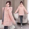Women Winter Solid Color Mid Length Cotton Padded Coat Korean Loose Thick Warm Student Outerwear Jacket