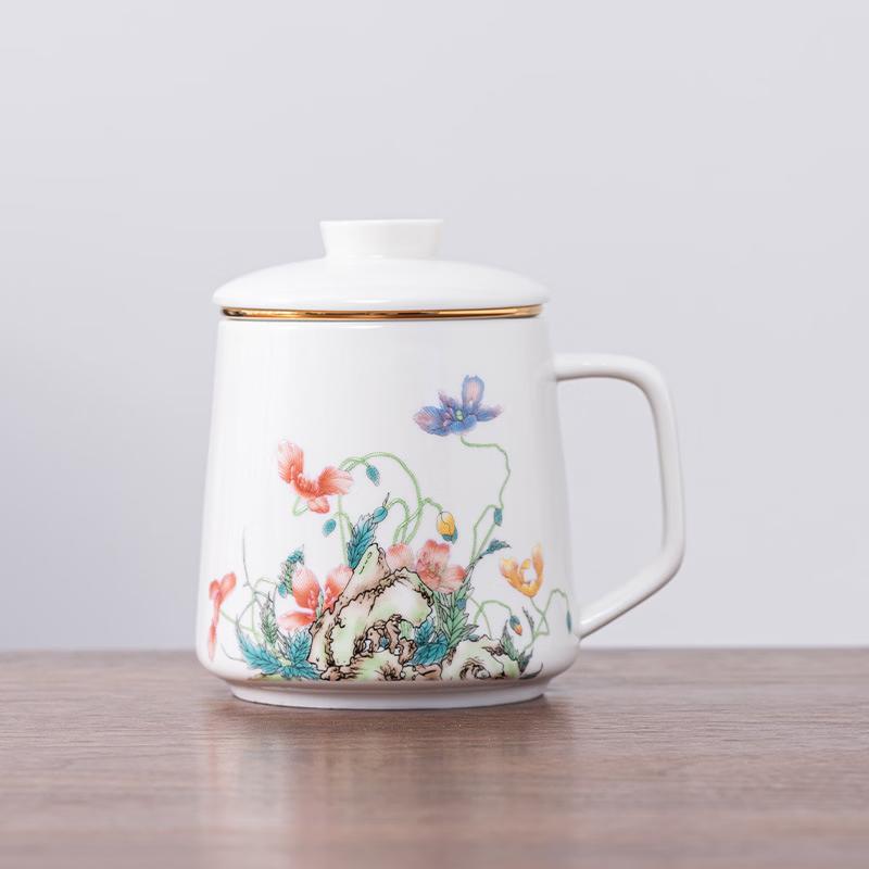 Shangqi Floral White Porcelain Tea Infuser Mug