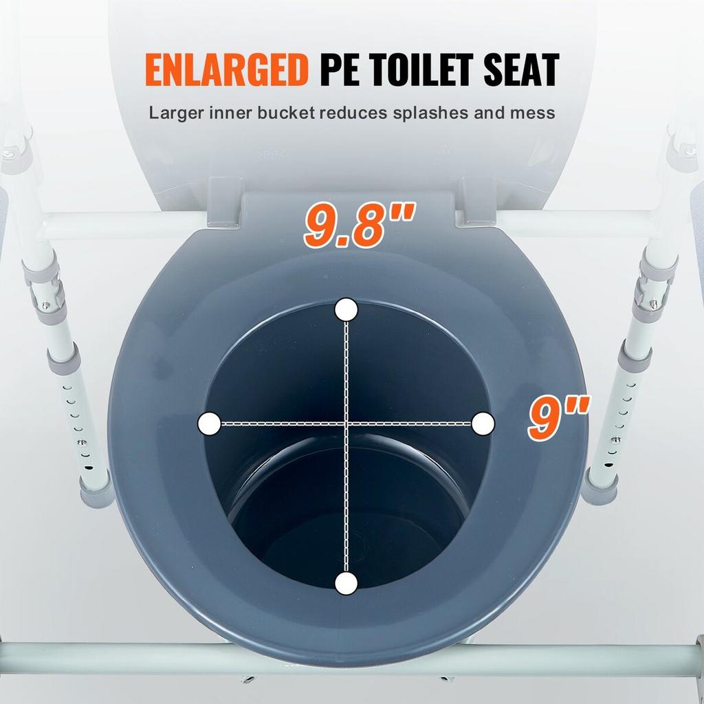Commode Chair, Bedside Commode with Wider Toilet Seat, 7-Level Adjustable Height, 5.8L Removable Bucket, Easy To Assemble, 350 LBS Capacity, Raised