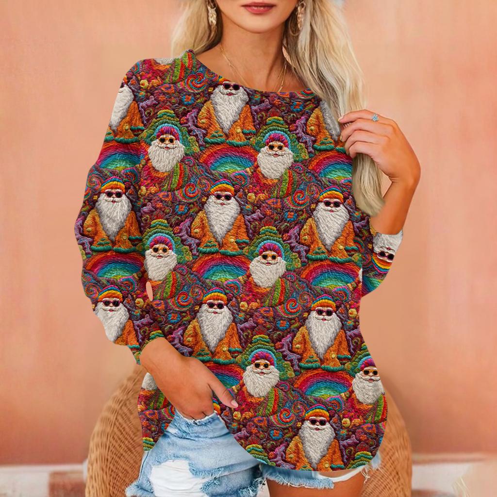 Dame T-skjorte Flanelltrykk Tunika Langermet Fest Rund Hals Topper