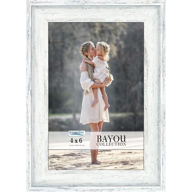 Icona Bay 8x10 Cloudy White Picture Frame - Cape Cod Style 8 x 10 Photo Frame - Table Top or Wall Mount - Bayou Collection 4x6