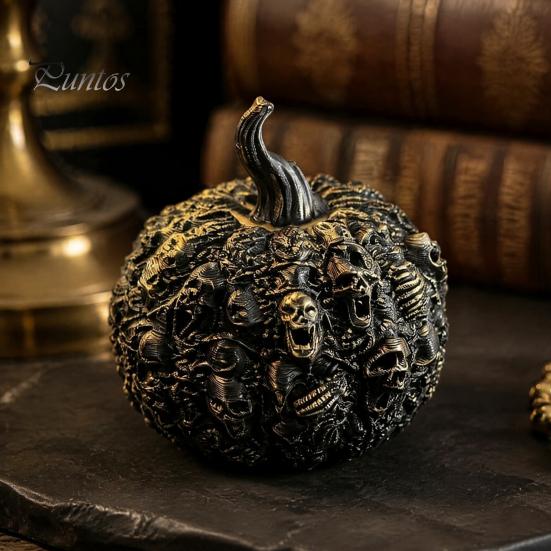 Gifts for Dark Aesthetic Lovers 3D Printed Halloween Skull Pumpkin Decorations, Skeleton Head Desktop Ornament, Decorative Relief Crafts Table
