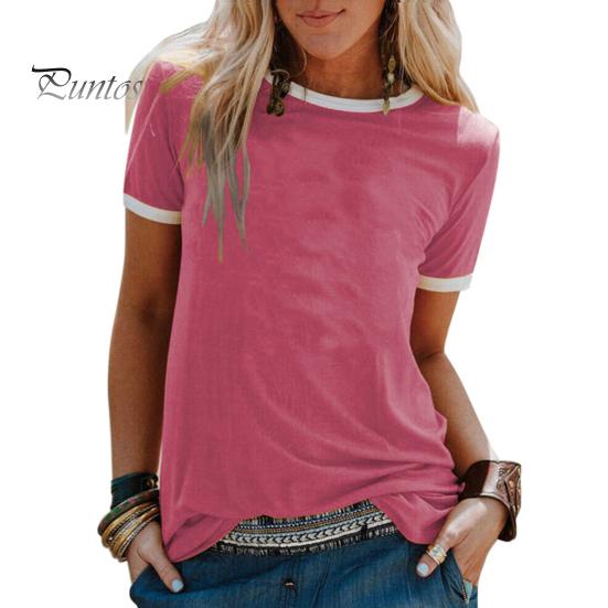 

Женская футболка с круглым вырезом и коротким рукавом, цветная футболка в стиле пэчворк, свободный крой, эластичный пуловер, топы на каждый день S розовый