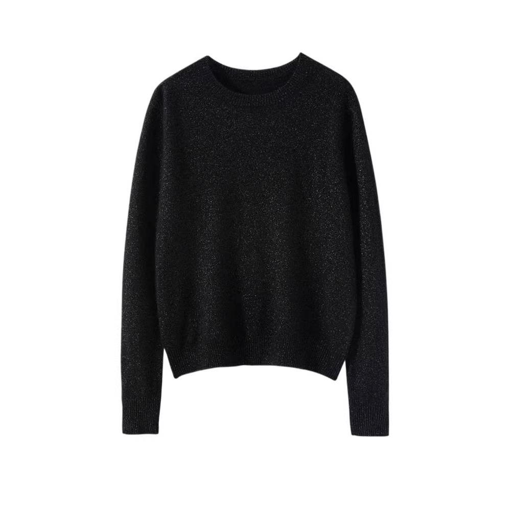 Women's Cashmere Round Neck Long Sleeve Pullover Sweater - Warm and Versatile for 2025 Autumn/Winter