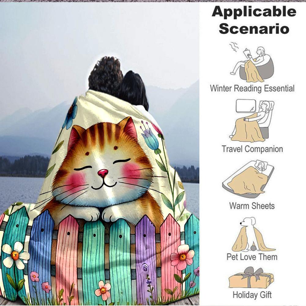 1pc Cat Garden Blanket, Lightweight Flannel Throw Blanket For Sofa, Bed, Travel098