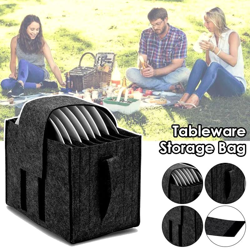 Felt Plate Dish Cup Storage Bag Holder Thicken Camping Tableware Containers Motorhome Kitchen Cupboard Layered Organization