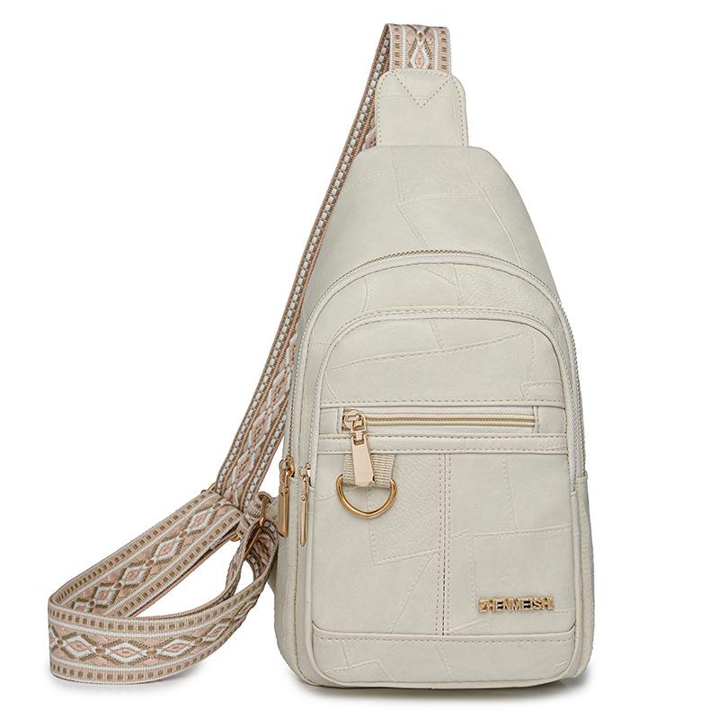 

Женская нагрудная сумка из мягкой кожи через плечо бежевый