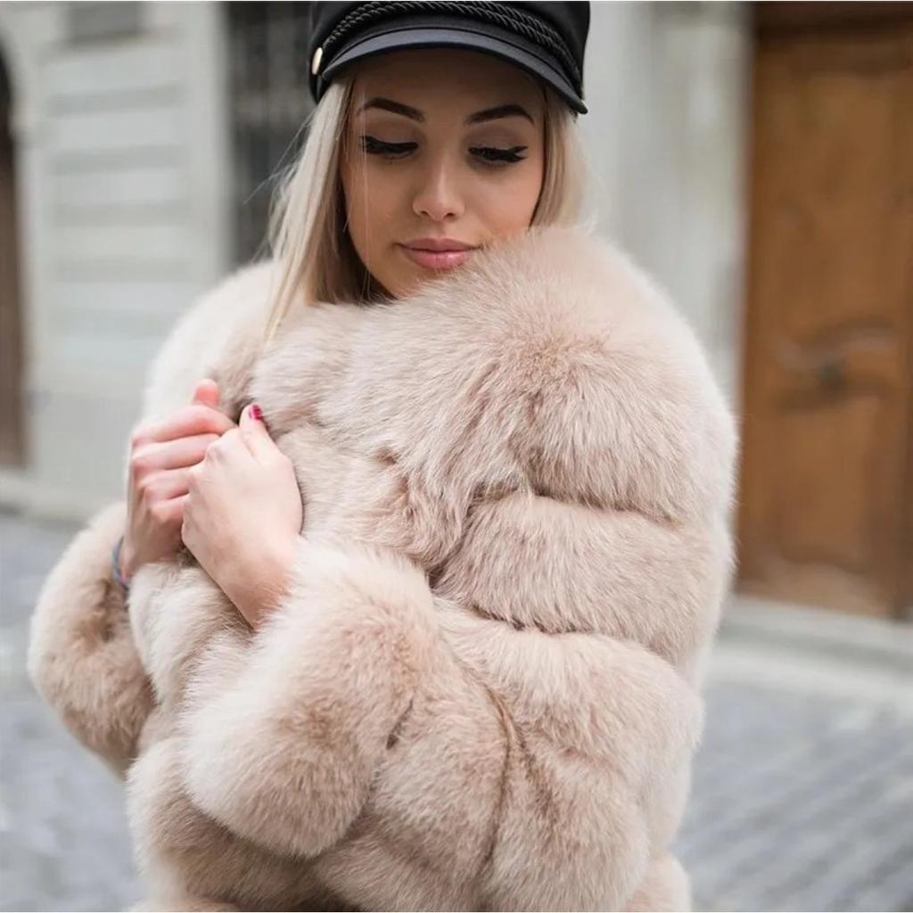 VAYLA Damenmode Kunstpelzmantel Super Heiß Herbst Winter Damen Kurze Kunstfuchs Fell Flauschige Jacke Hohe Qualität Top Damen Pelzmäntel