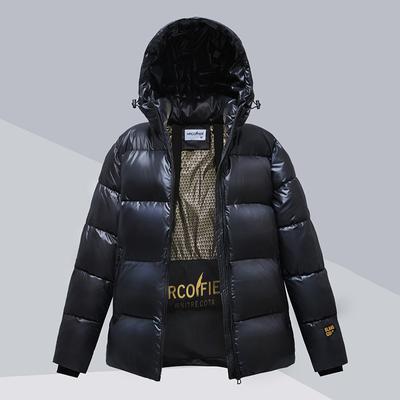 Damen Daunenjacke mit Kapuze, Schwarz-Gold, Baumwollmantel, Winter, lockere, modische, dicke Baumwolljacke