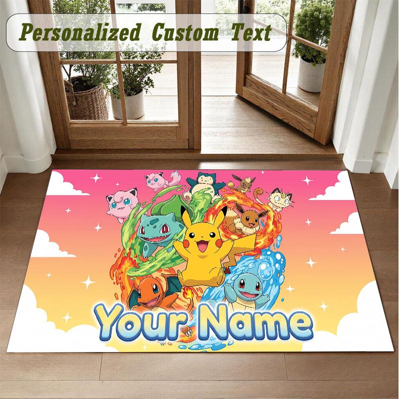 Crystal Velvet Square Rug Custom NamePokémon Pattern Non Slip Home Floor Decor Rug