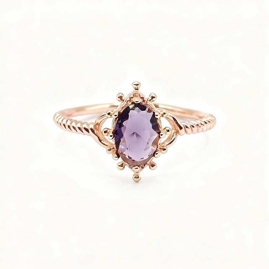 Feigong Court-Style Rose Gold Ring with Violet Zirconia - Women's Exquisite Niche Luxury Jewelry