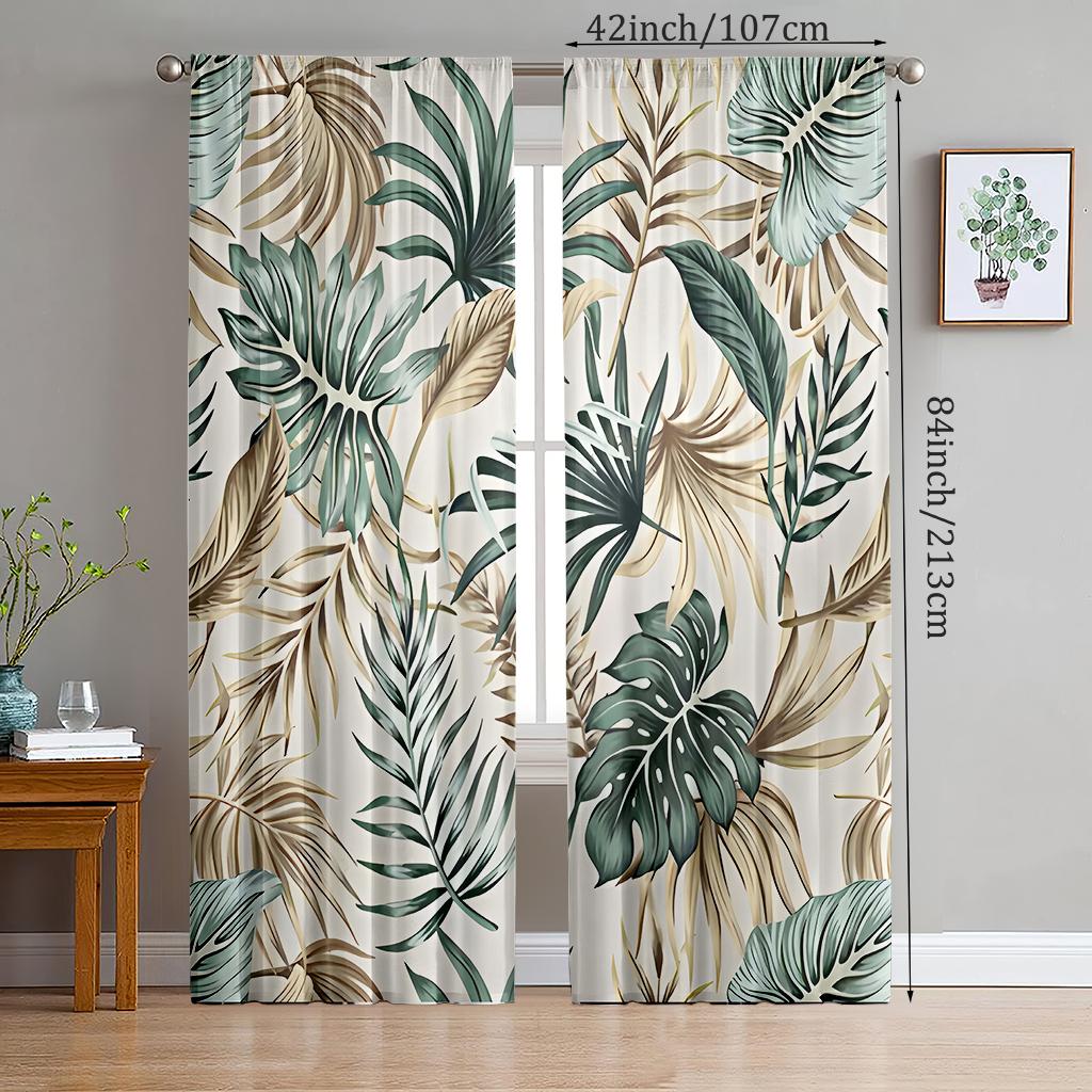 

2pcs- Fresh light green leaf polyester curtains, bathroom, bedroom, living room, and family room decorative curtains 14Wx39L(35x100CM)x2
