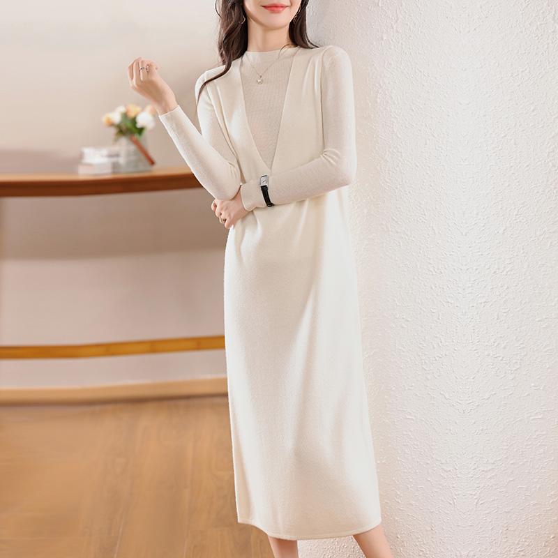 Women's Cashmere Dress Qinghe Cashmere 30% Cashmere 70% Wool Autumn and Winter Cashmere Skirt Soft and Warm