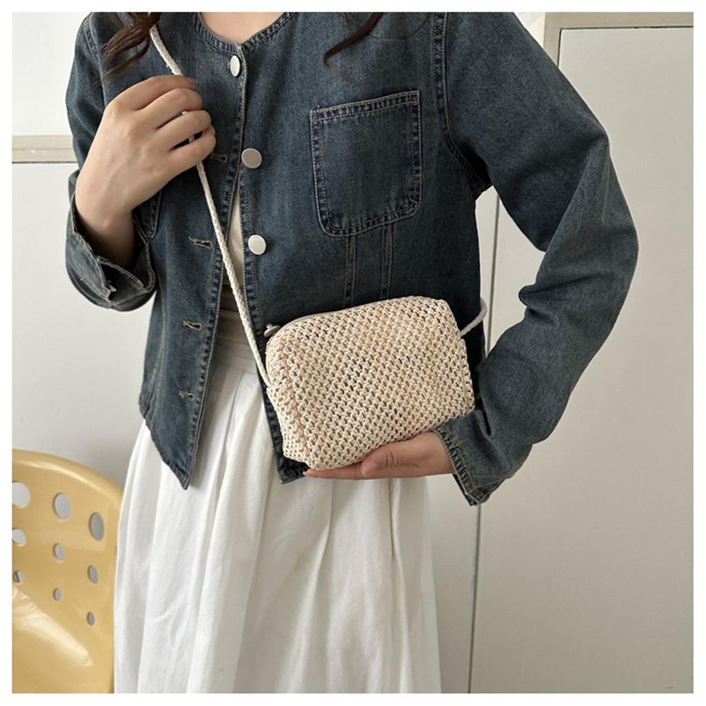Summer Mini Handwoven Beach Bags for Women Small Fresh Crossbody Straw Pouch Square Bag Makeup Pouch