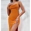 Adjustable Orange Slim-Fit Dress with Strap