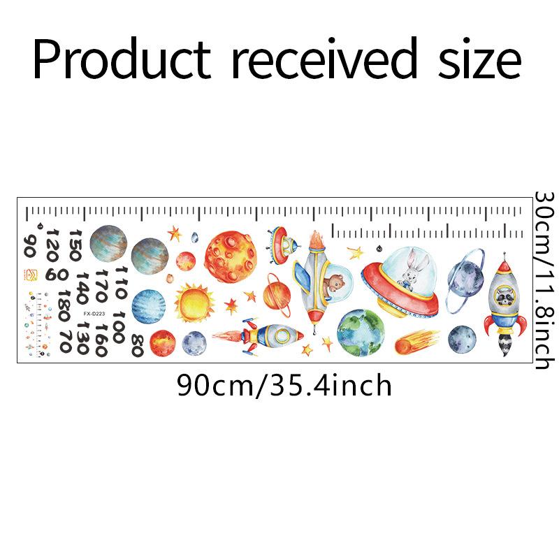 Space Rocket Growth Chart Wall Stickers, Cartoon Planets Height Measure Decal for Kids Room Nursery Decor