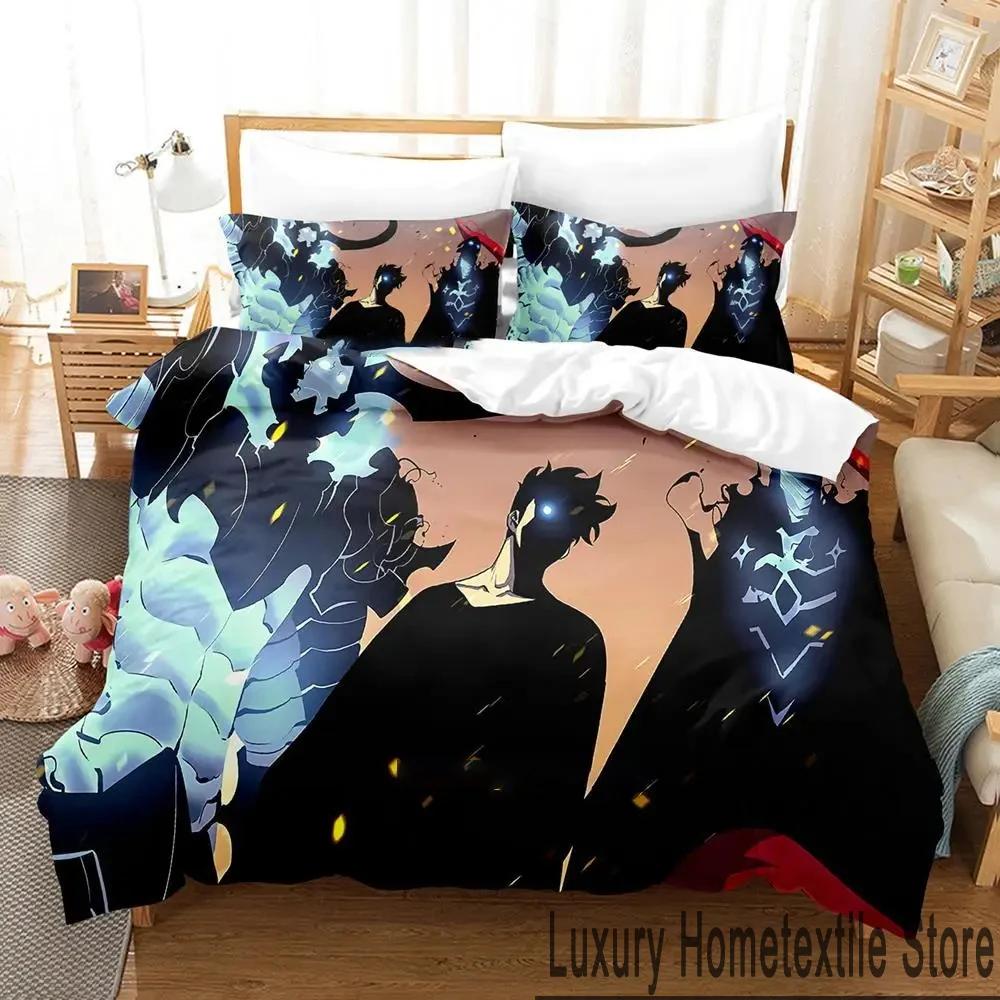 3D Print Anime Solo Leveling Bedding Set Duvet Cover Bed Set Quilt Cover Pillowcase Comforter King Queen Size Boys Adult Bedding