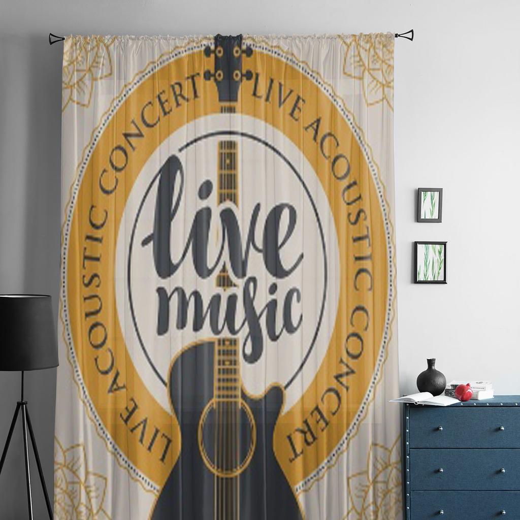 Akustikgitarre Geschrieben Um Florale Tüll Transparente Vorhänge für Wohnzimmer Schlafzimmer Küchendekoration Voile Organza Vorhänge