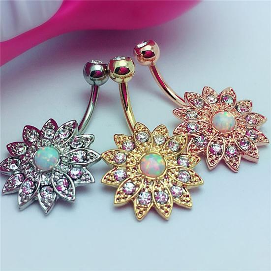 

14G Бикини Ювелирные Изделия Солнечного Цветка Горный Хрусталь Пупка Бар Штанга Кольцо Пирсинг