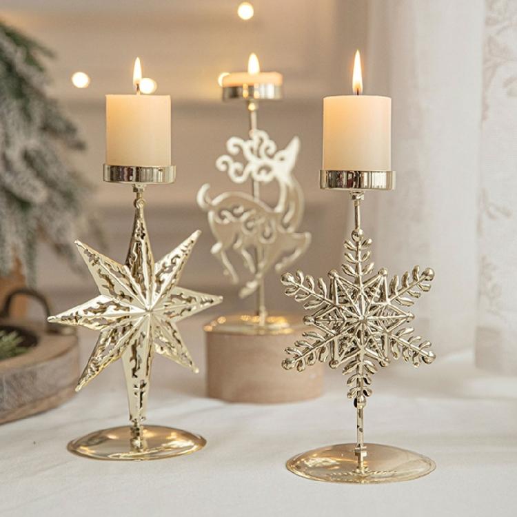 Iron Candle Holder Christmas Flower Star Snowflake Designs Vintage Metal Tealight Candle Stand Candlestick Table Decors