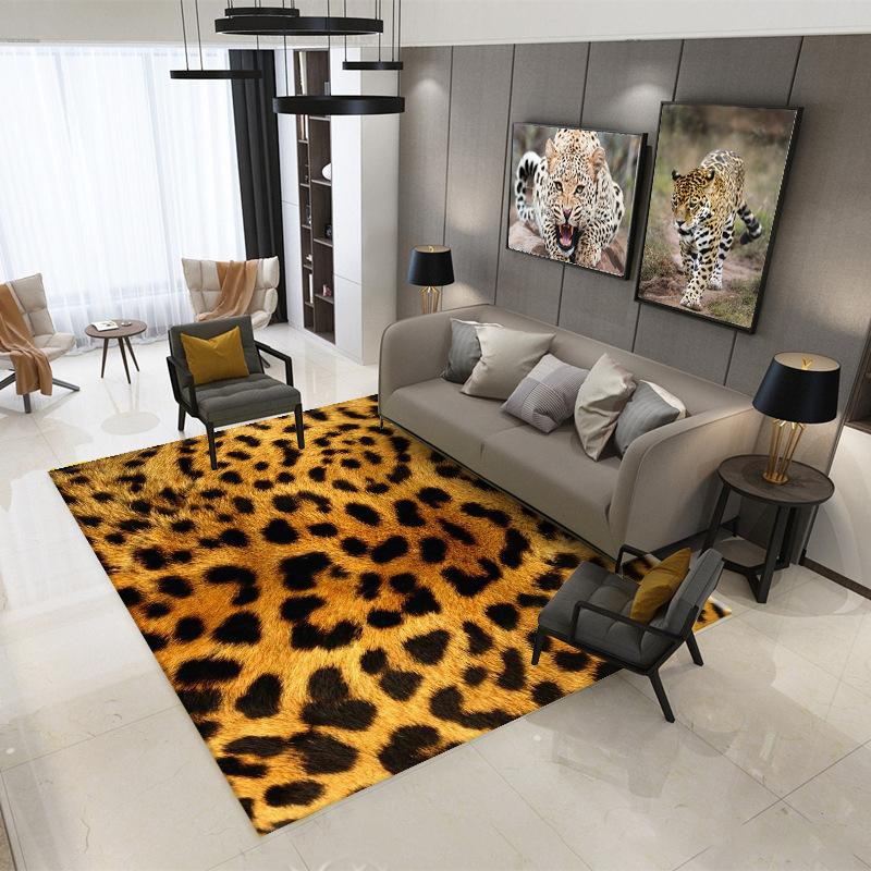 2D Leopard Giraffe Print Rug Non-Slip Animal Pattern Floor Mat Modern Home Decorative Carpet for Bedroom Living Room