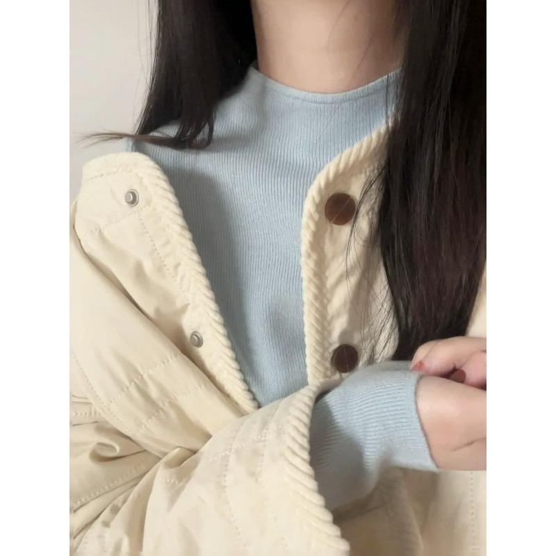 Temperament Soft Waxy Semi-turtleneck Sweater Bottoming Shirt Women's Autumn and Winter Velvet Thickened Solid Color Knitted Top with Inside