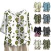 Women's Fashionable And Casual Shirt Half-sleeve Round Neck Print Cotton And Linen Blouse Top