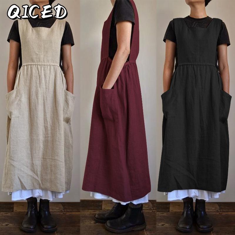 QICED Fashion Solid Color Print Sleeveless Square Collar Casual Dresses