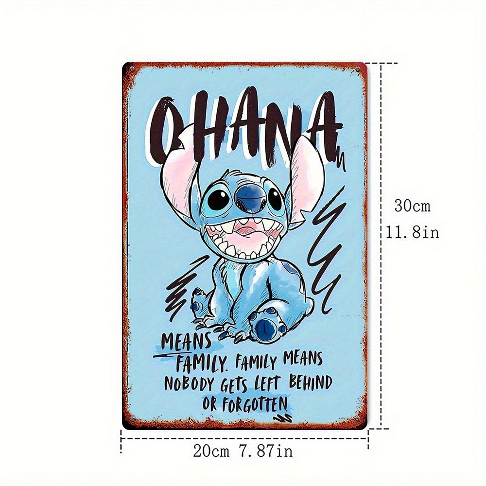1pc Disney Stitch Vintage Metal Wall Art Sign - 20.32x30.48 Cm Retro Cartoon Decor with "Ohana Means Family" Quote, Durable Indo