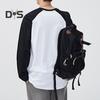 Men Spring Autumn T-shirt Color Matching Loose Round Neck Long Sleeves Pullover Top Casual School Sport Clothes