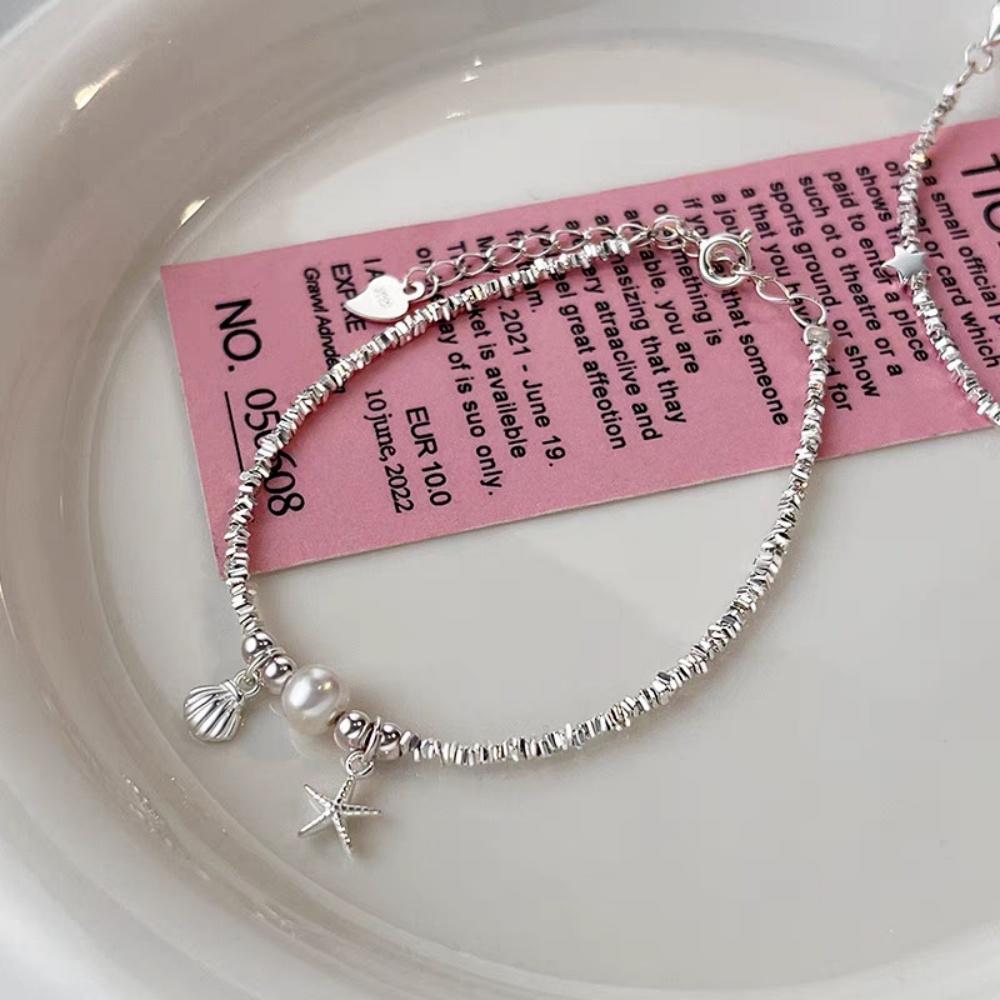 925 Silver Plated Pearl Shell Bracelet for Women Exquisite Summer Ocean Starfish Bohemian Style Adjustable Bracelet Jewelry Gift