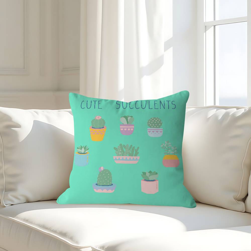 Cute Cartoon Succulent Pillow Case Removable Washable Cushion Cover – All-Season Soft Linen