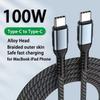 100W USB C Fast Charging Cable 5A Nylon Braided 480Mbps Data Sync Fast Type C Cord PD High Speed Mobile Phone Charger Cable 1/2m