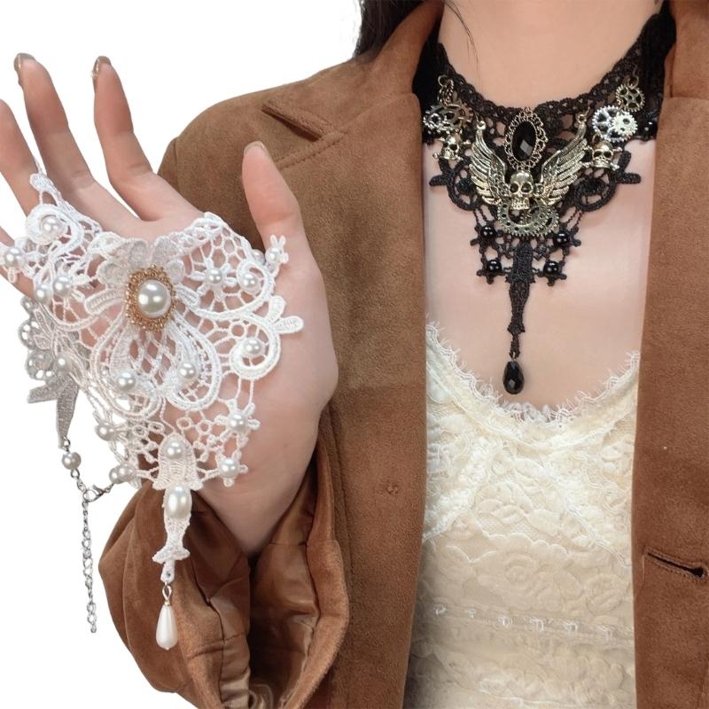 Gothic Lace Clavicle Necklace with Adjustable Clasp for Party Styling, Photo Looks, and Dress-Up Outfit Detail Appeal