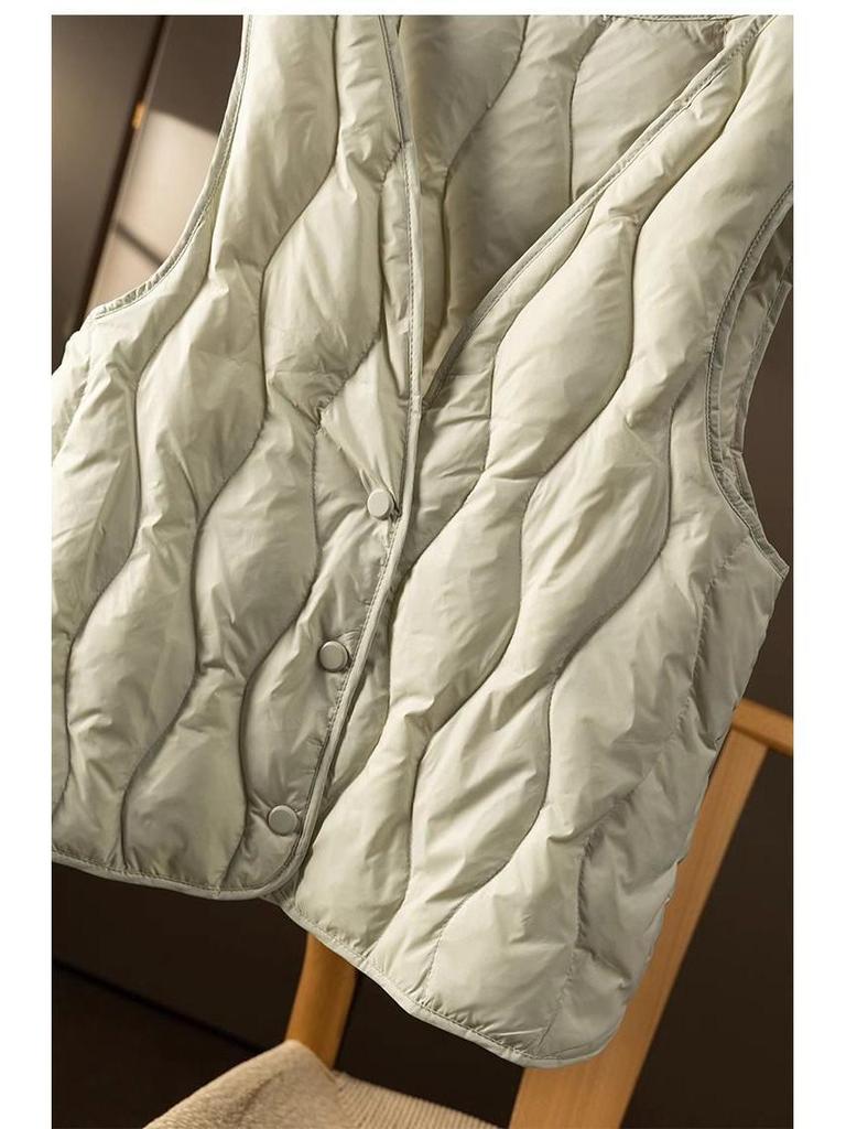 Women's 2024 V-Neck Lightweight Down Vest - Short Style, Sleeveless Base Layer Coat