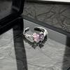 Dream sweet and cool wind butterfly love pink and purple colored diamonds cold wind light luxury open ring women stack and wear high-end rings