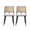 2 Dining Chairs, PU Seat, Rattan Backrest, Living Room, Bedroom Chair, Black