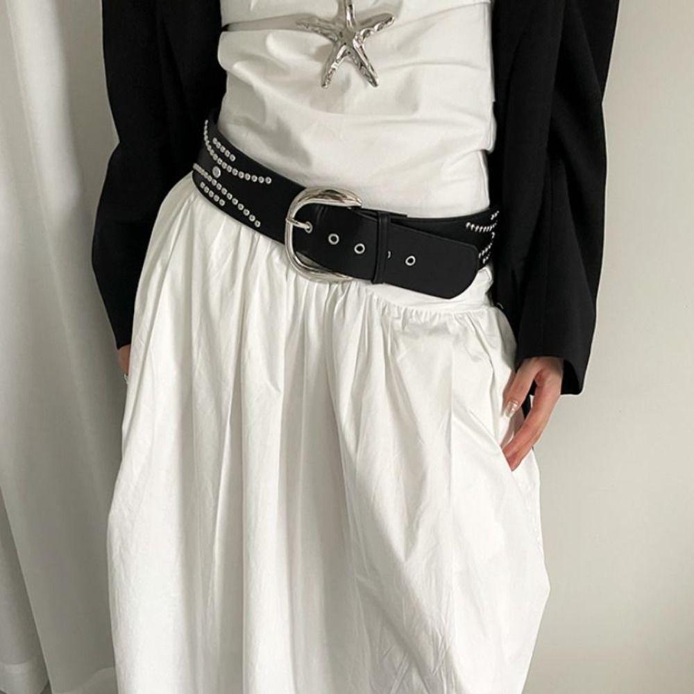Gothic Rivet Wide Belt Y2k Dress Jeans Belt Vintage Women's Waist Belt  Skirt Accessory