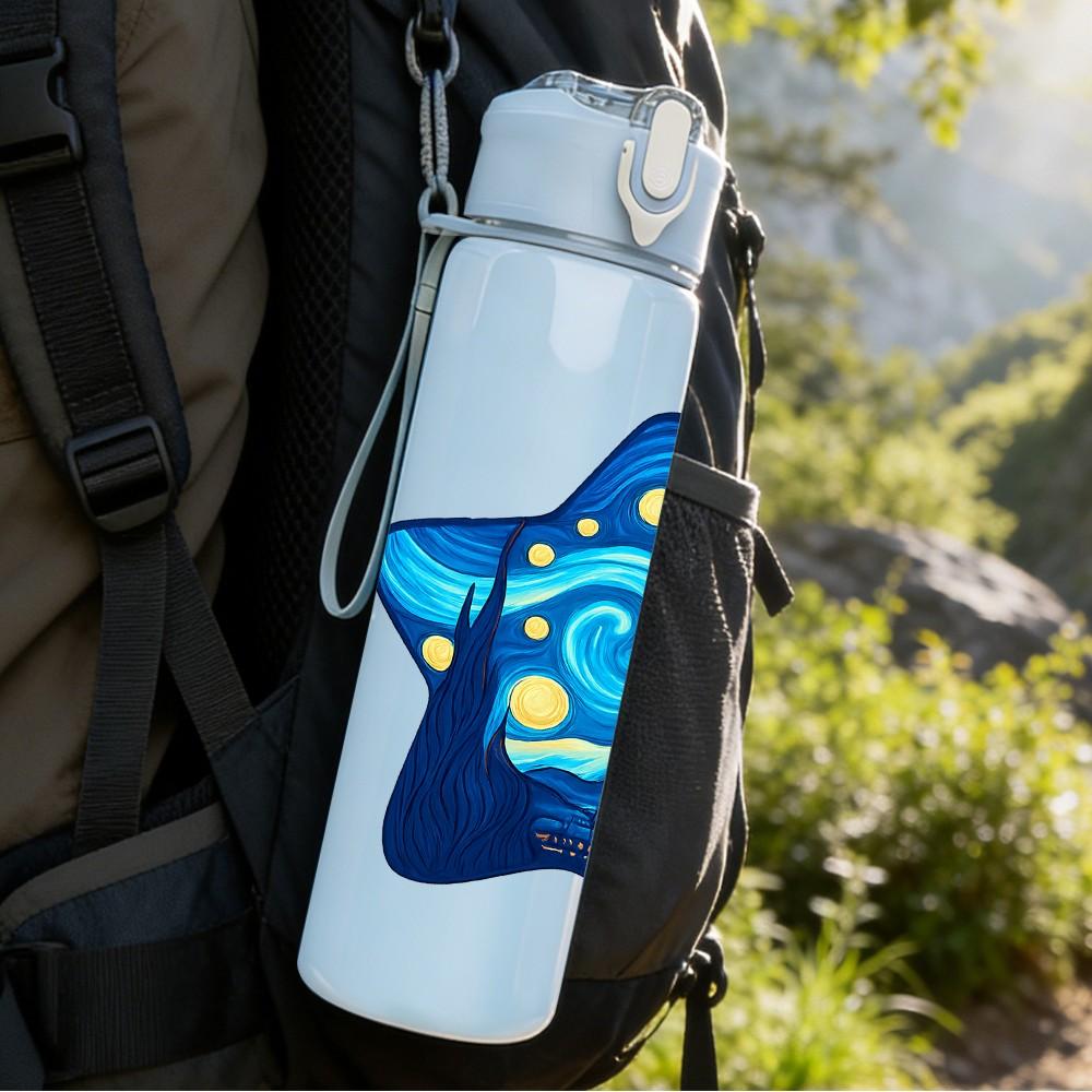 1PC Starry Blue Star Pattern 750ml Color Plastic Sports Water Bottle Leakproof Flip Straw Lid Suitable for Sports Office Home Use