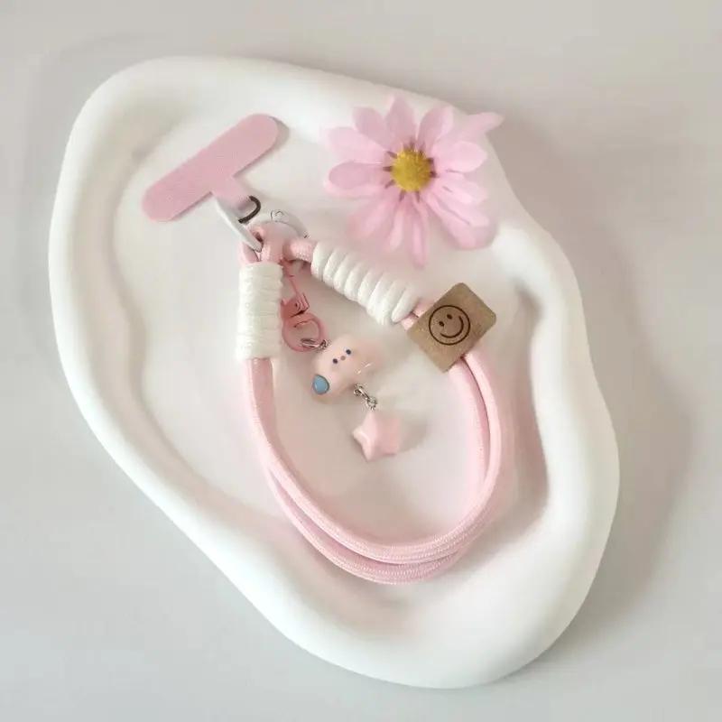 Cute Korean INS Style Mobile Phone Lanyard Short Wrist Strap Clouds Star Charm Keychain Lanyard Universal Phone Case Lanyard
