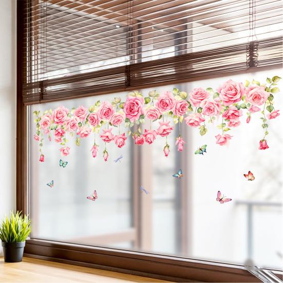 Rose Design Window Sticker, Electrostatic Adhesion No Glue Residue Waterproof Glass Decal for Living Room Bedroom Entrance Hall Home Decor